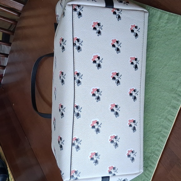 Coach Taxi Crossgrain Leather Tote Bramble Rose White Pink Floral Bag - Picture 6 of 16